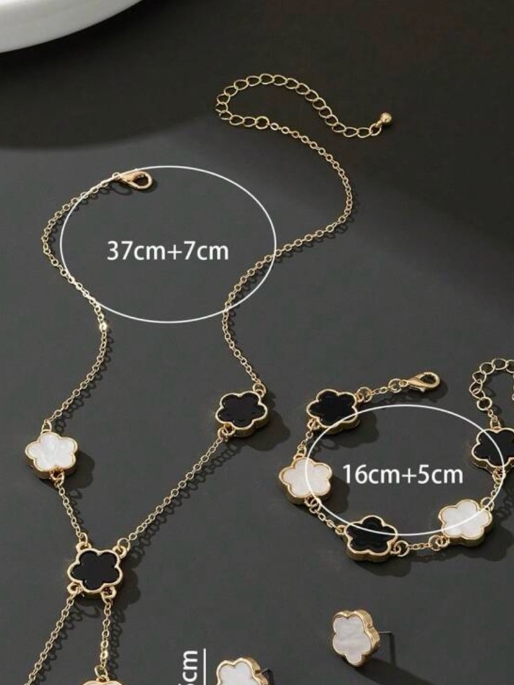 Gold Clover Necklace, Bracelet & Earrings Set - White Inlay - Picture 7 of 8